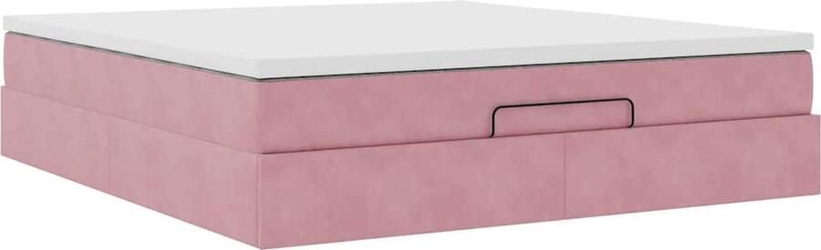 VidaXL Ottoman bed met matras en LED's 180x200 cm fluweel roze - Foto 3