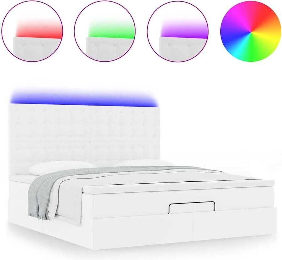 VidaXL Ottoman bed met matras en LED's 180x200cm kunstleer wit - Foto 2