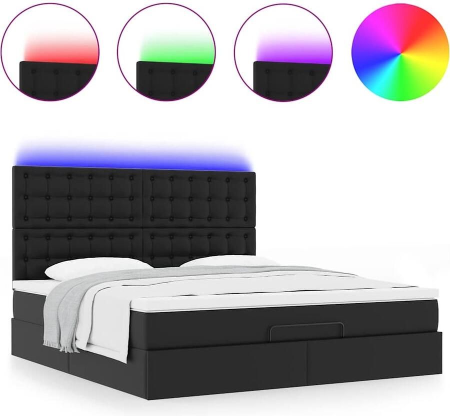 VidaXL Ottoman bed met matrassen en LED's 180x200cm kunstleer zwart