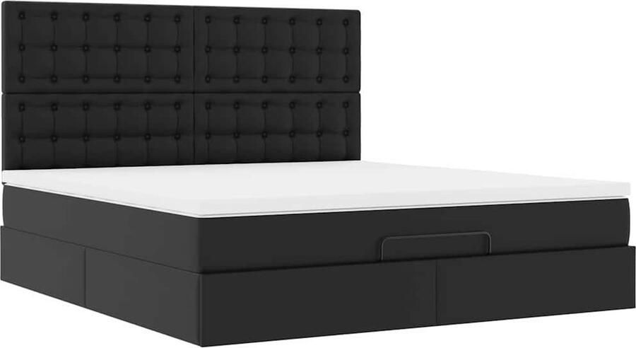 VidaXL Ottoman bed met matrassen en LED's 180x200cm kunstleer zwart - Foto 4