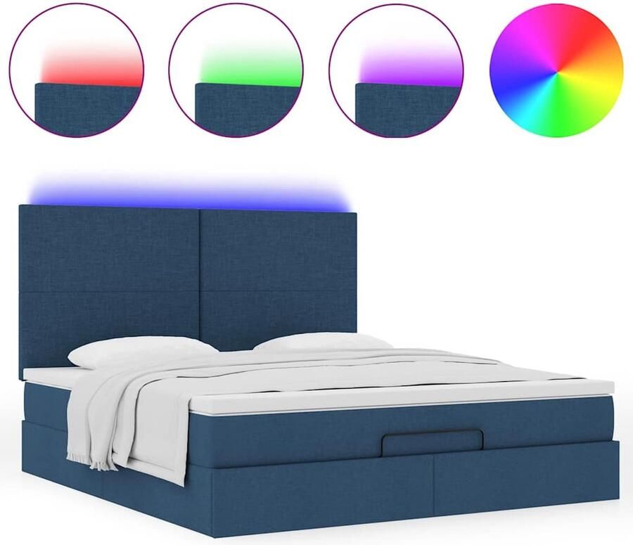 VidaXL Ottoman bed met matras en LED's 180x200cm stof blauw - Foto 5