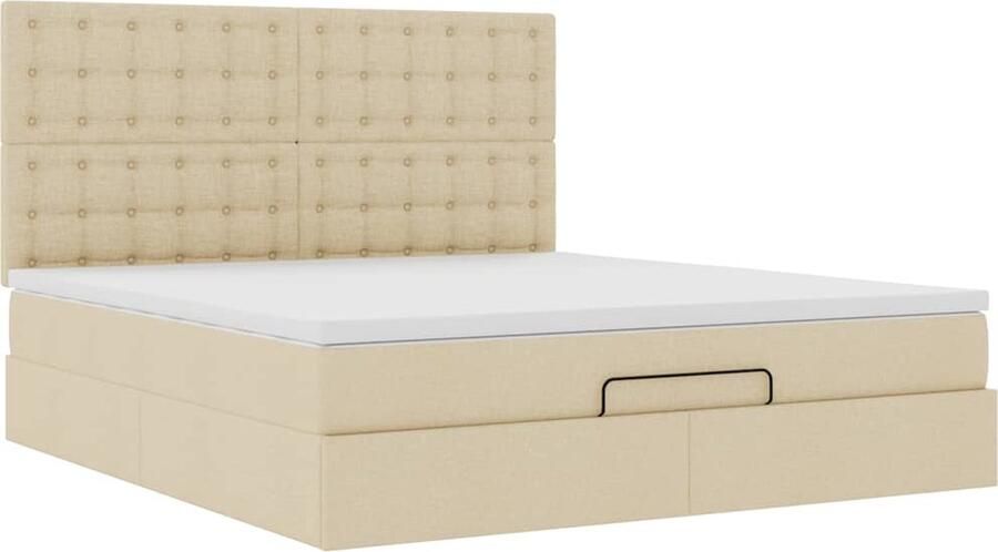 VidaXL Ottoman bed met matras en LED's 180x200cm stof crèmekleurig - Foto 7