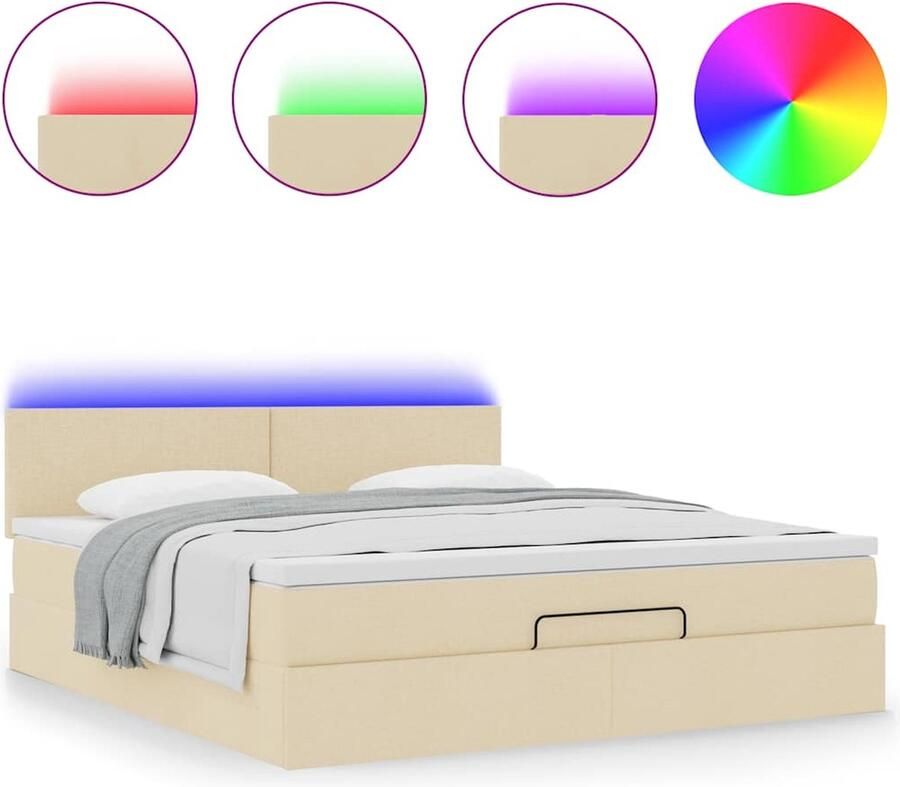 VidaXL Ottoman bed met matras en LED's 180x200cm stof crèmekleurig - Foto 2