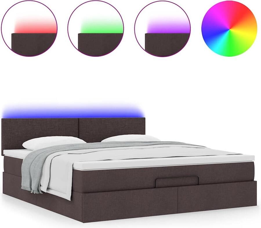 VidaXL Ottoman bed met matras en LED's 180x200cm stof donkerbruin - Foto 4