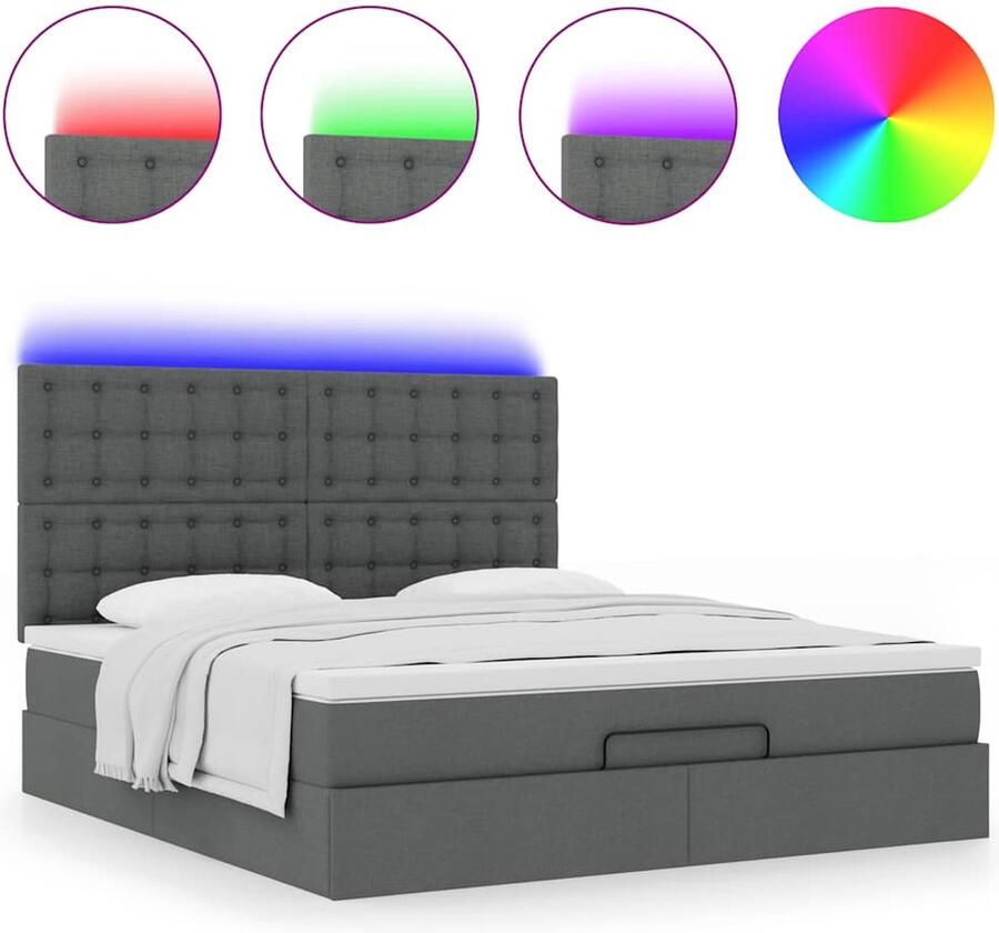 VidaXL Ottoman bed met matras en LED's 180x200cm stof donkergrijs