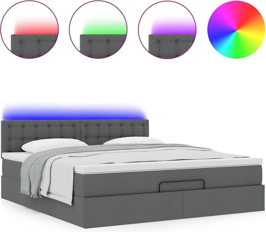 VidaXL Ottoman bed met matras en LED's 180x200cm stof donkergrijs - Foto 2