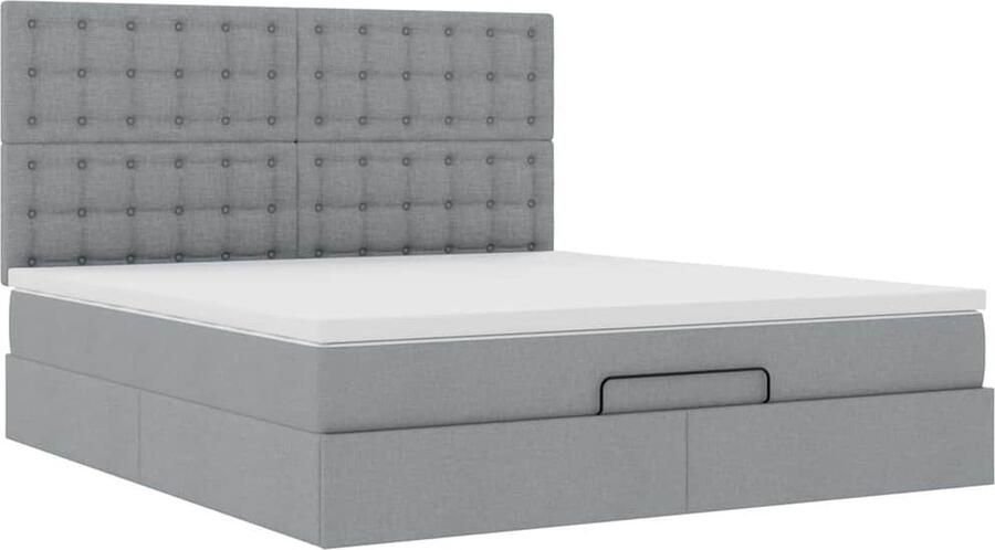 VidaXL Ottoman bed met matras en LED's 180x200cm stof lichtgrijs - Foto 4