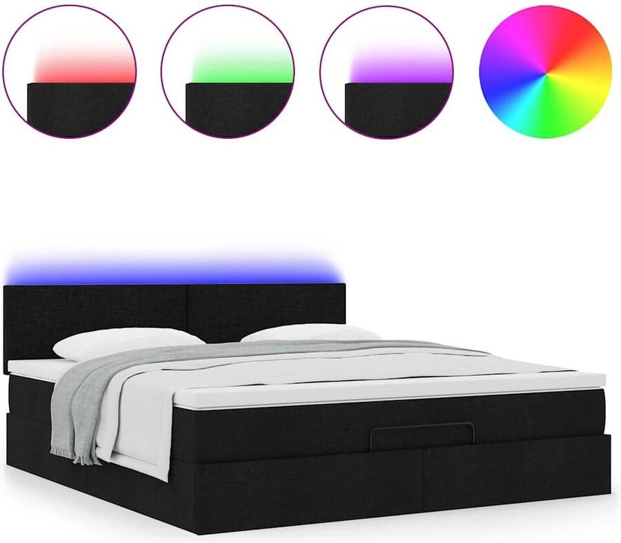 VidaXL Ottoman bed met matras en LED's 180x200cm stof zwart - Foto 9