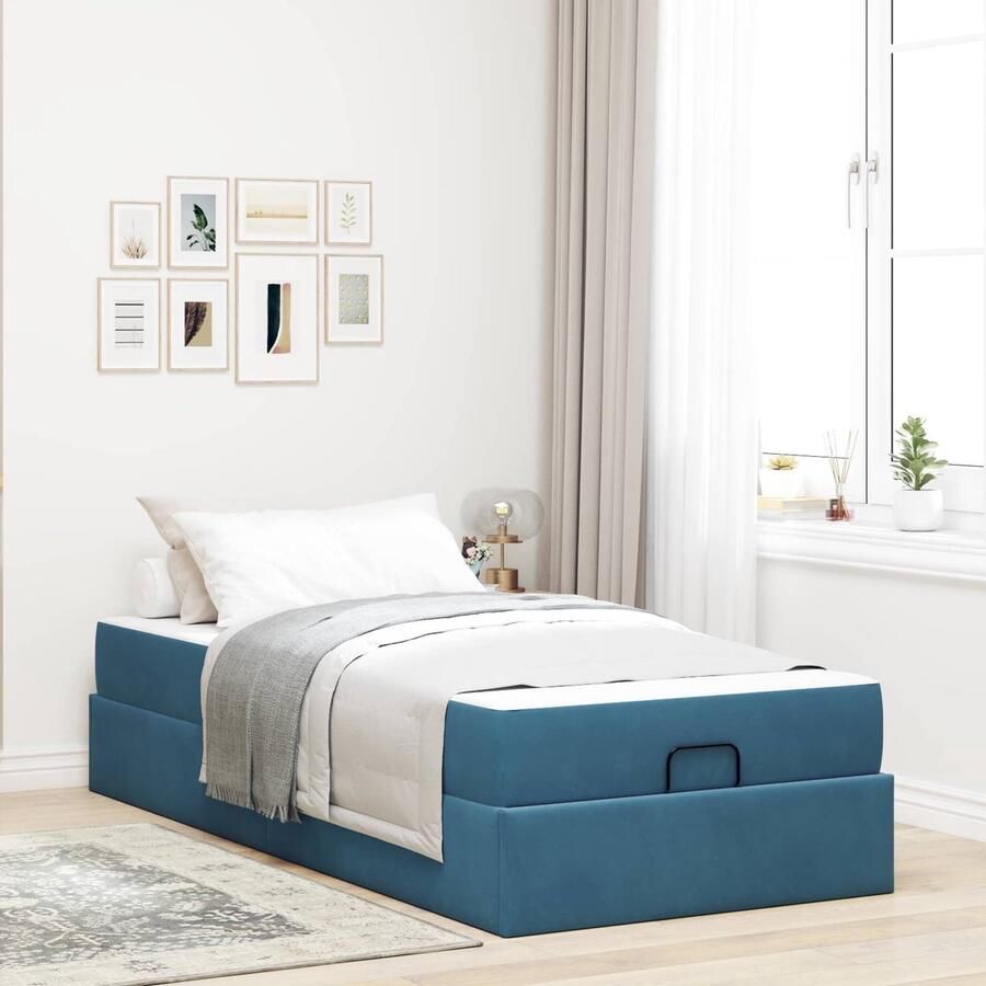 VidaXL Bedframe met matras met opslag Blauw 80 x 200 cm Fluweel - Foto 2