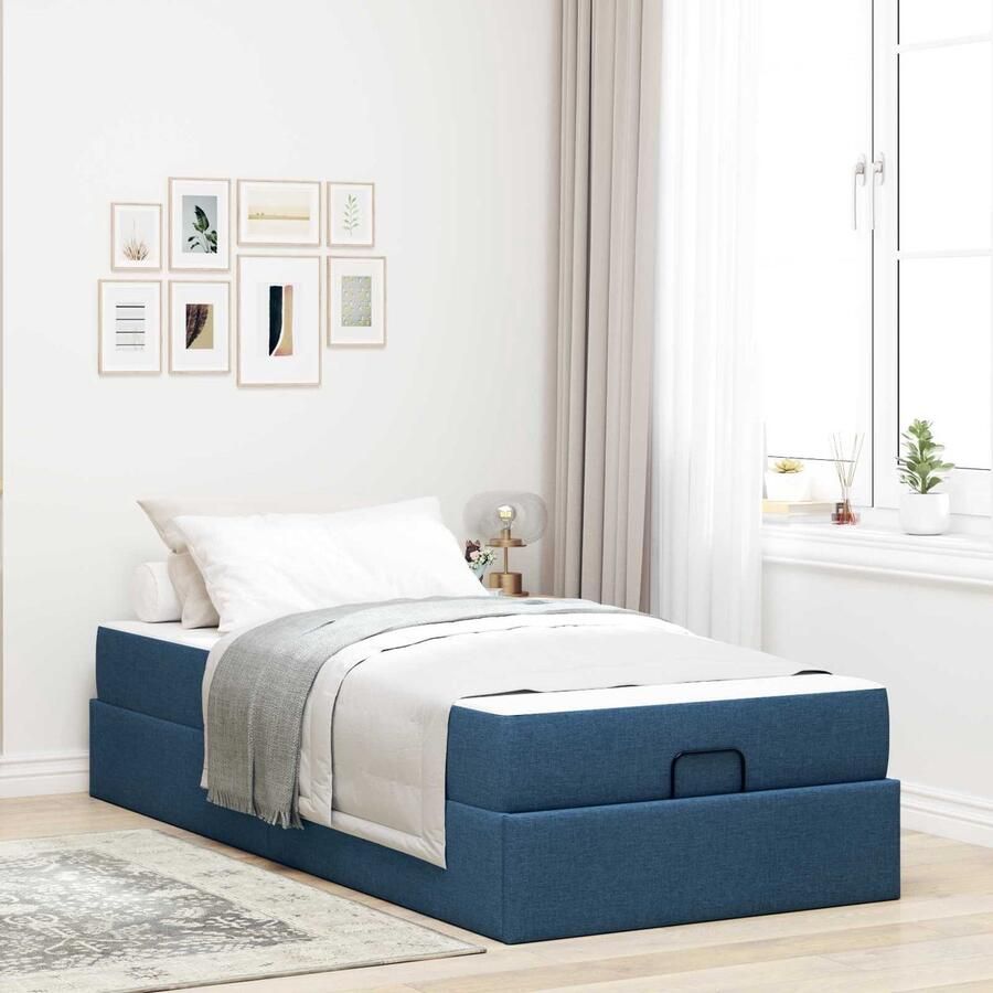 VidaXL Bedframe met matras met matras 2 pcs Blauw Stof - Foto 2