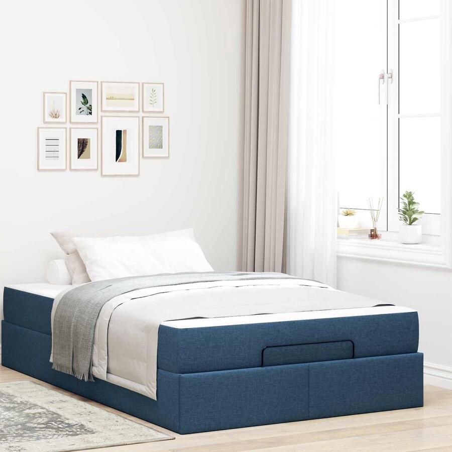 VidaXL Bedframe met matras met matras 2 pcs Blauw Stof - Foto 2