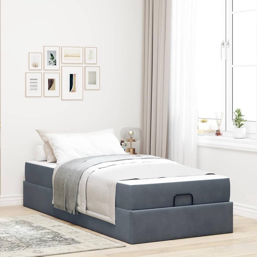 VidaXL Bedframe met matras met opslag Donkergrijs 90 x 200 cm Fluweel - Foto 2