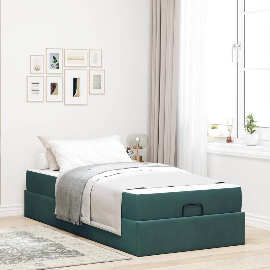 VidaXL Bedframe met matras met opslag Donkergroen 90 x 200 cm Fluweel - Foto 2