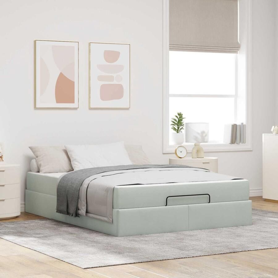 VidaXL Bedframe met matras met opslag Lichtgrijs 140 x 200 cm Fluweel - Foto 2
