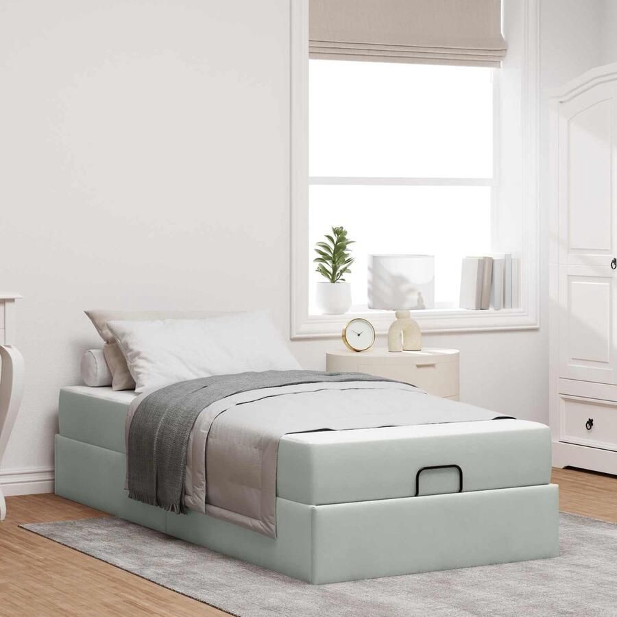 VidaXL Bedframe met matras met opslag Lichtgrijs 100 x 200 cm Fluweel - Foto 2