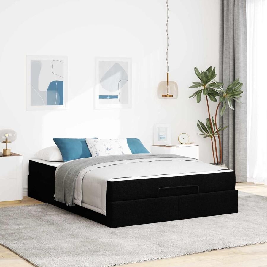 VidaXL Bedframe Anders met opslag Wit en Donkerbruin 160 x 200 cm Stof - Foto 2