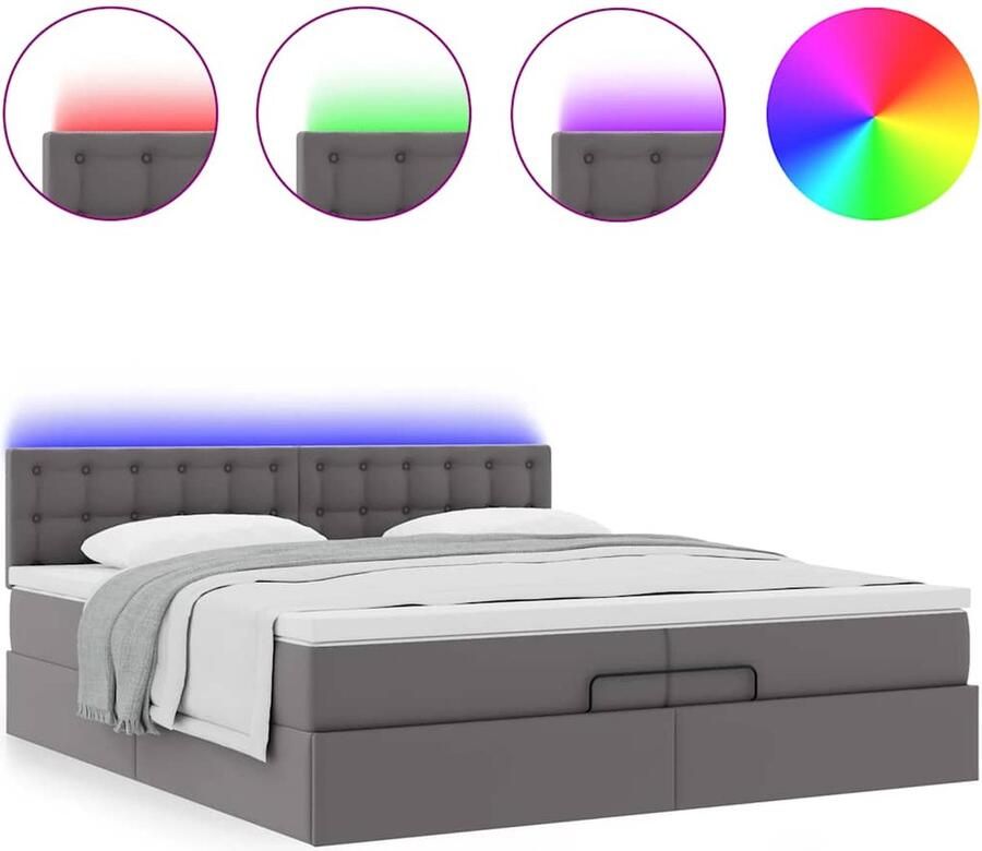 VidaXL Ottoman bed met matrassen en LED's 200x200cm kunstleer grijs