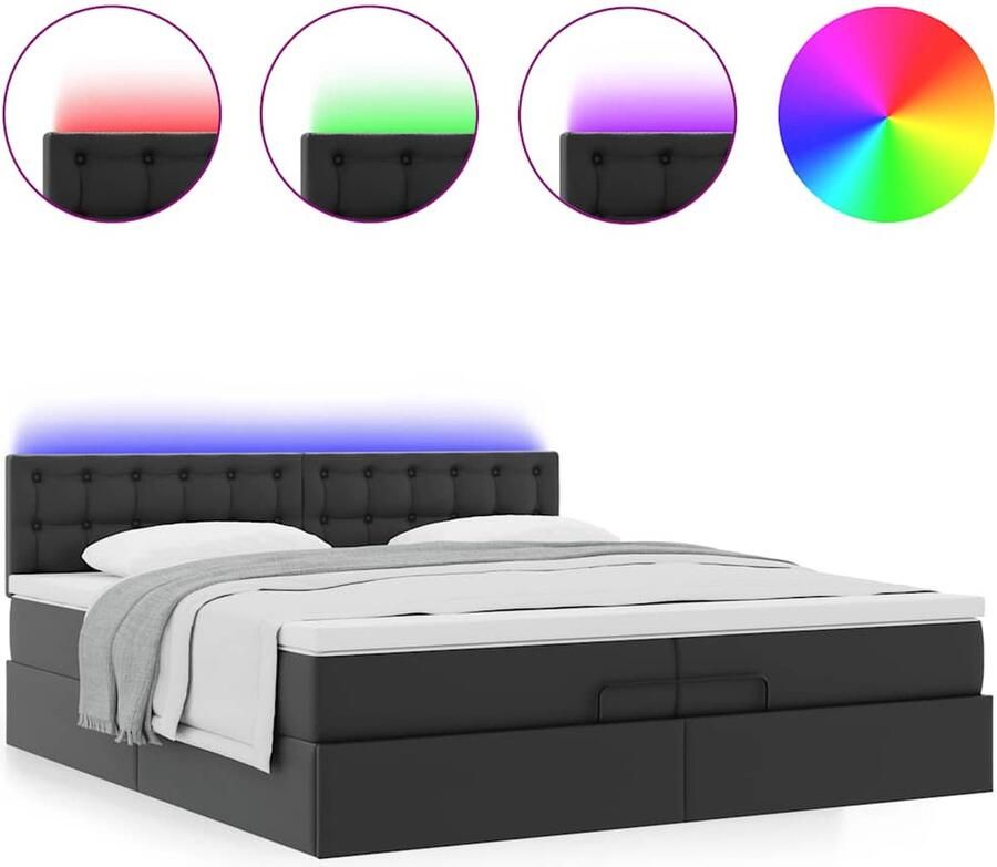 VidaXL Ottoman bed met matrassen en LED's 200x200cm kunstleer zwart - Foto 2