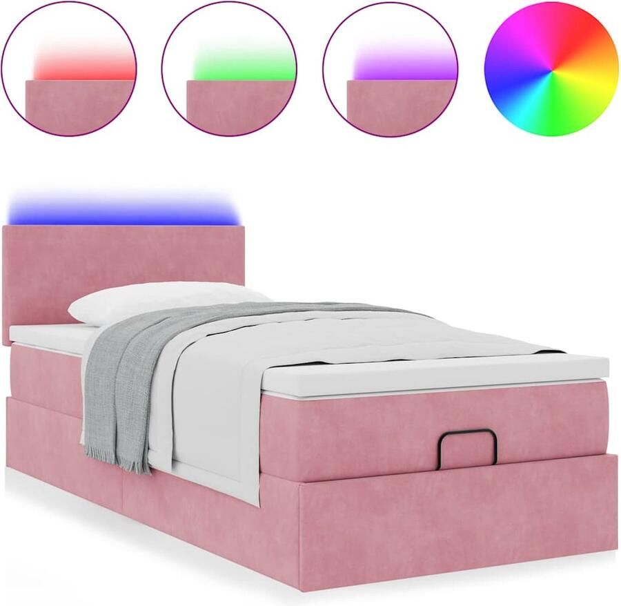 VidaXL Ottoman bed met matras en LED's 80x200cm fluweel roze - Foto 2