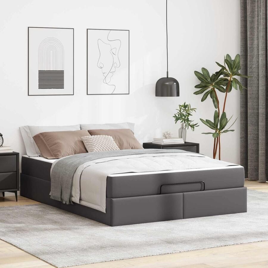 VidaXL Bedframe met matras met matras Grijs 140 x 200 cm Kunstleer - Foto 2