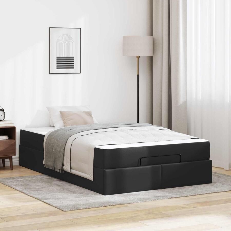 VidaXL Bedframe met matras met matras Zwart 120 x 200 cm Kunstleer - Foto 2