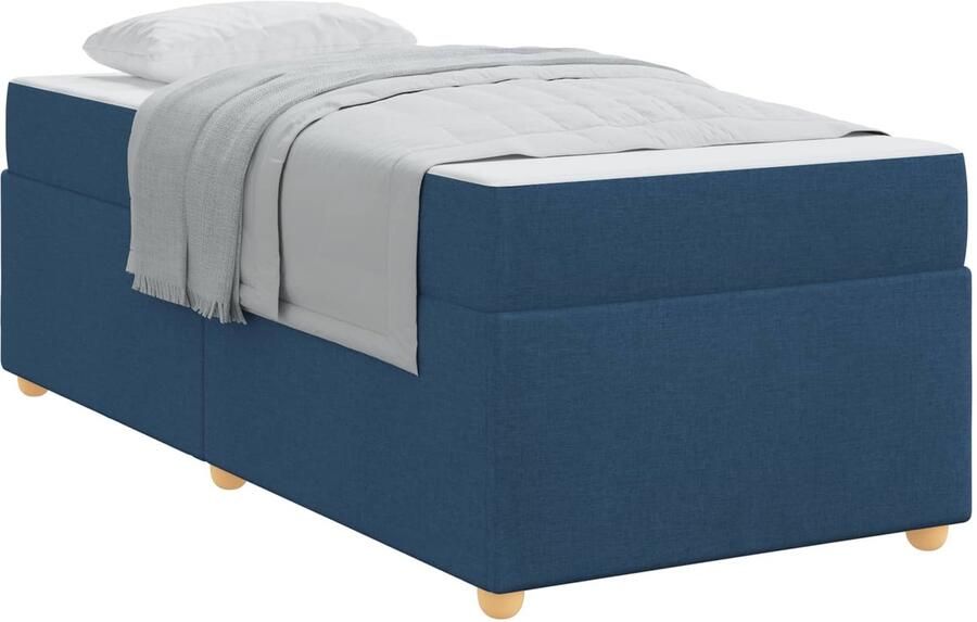 VidaXL Bedframe met matras Blauw 100 x 200 cm Stof - Foto 2