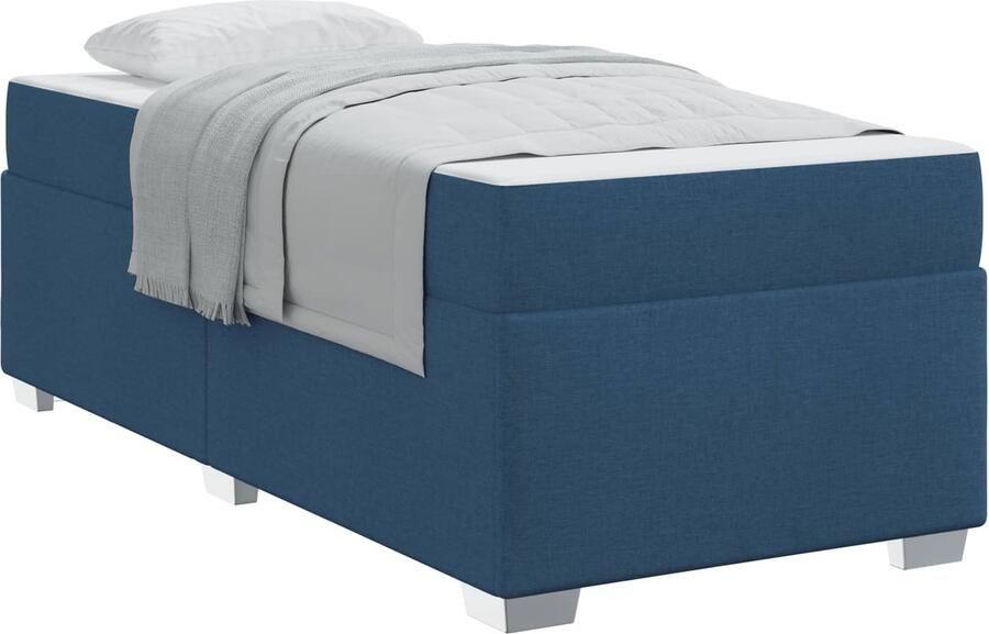 VidaXL Bedframe met matras Blauw 100 x 200 cm Stof - Foto 2