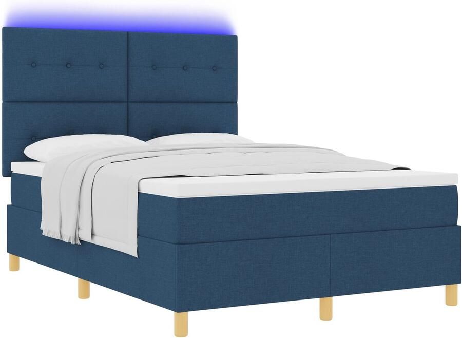 VidaXL Bedframe met matras Blauw Stof 140 x 190 cm Bedframe - Foto 2
