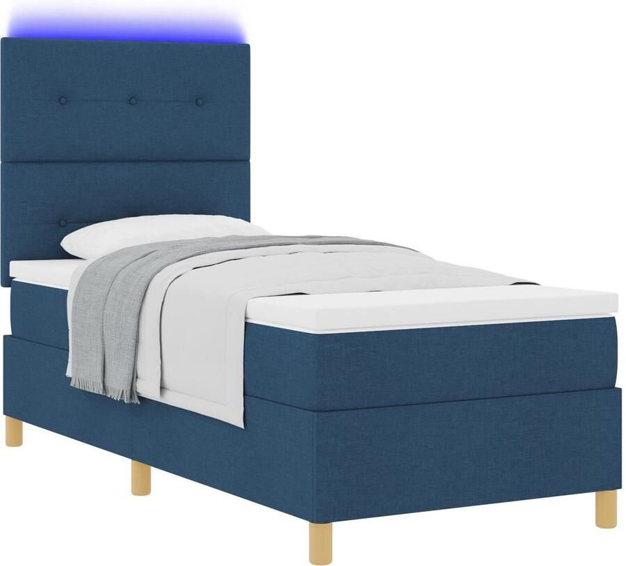 VidaXL Boxspring bed met matras met hoofdeinde Blauw 90 x 200 cm Stof - Foto 2
