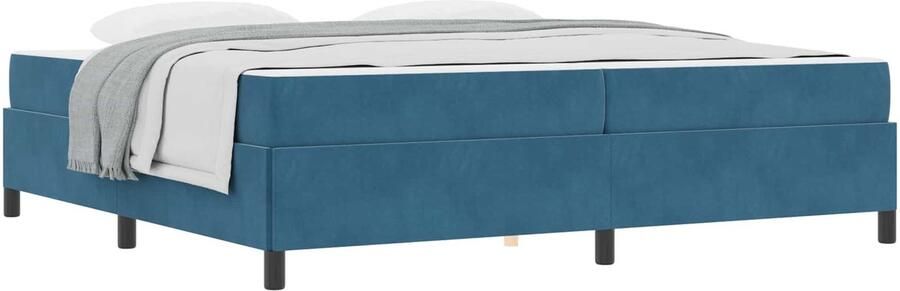 VidaXL Bedframe met matras Donkerblauw en wit 200 x 200 cm Fluweel - Foto 3