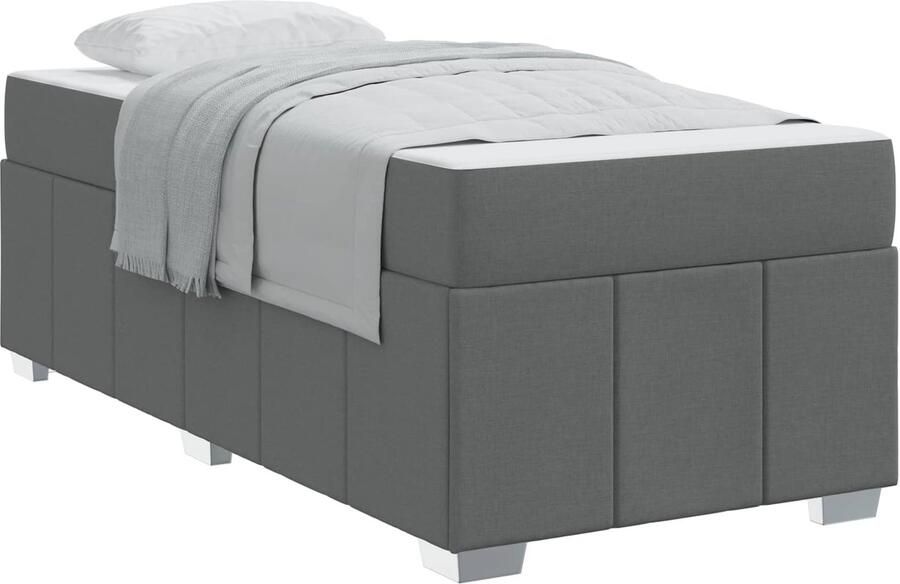 VidaXL Bedframe met matras Donkergrijs 100 x 200 cm Stof - Foto 2
