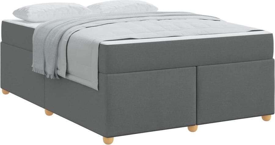 VidaXL Bedframe met matras met matras Donkergrijs 140 x 200 cm Stof - Foto 2