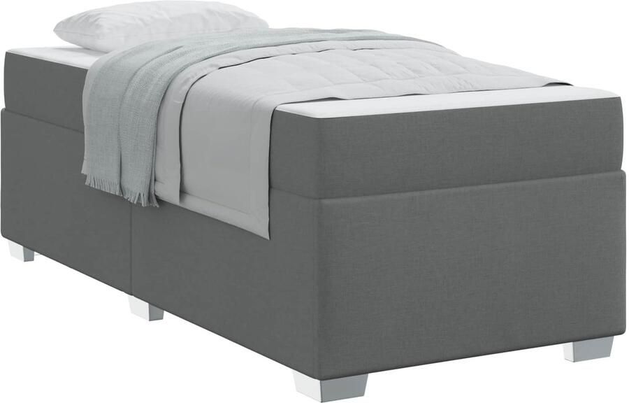 VidaXL Bedframe met matras Donkergrijs 100 x 200 cm Stof - Foto 2