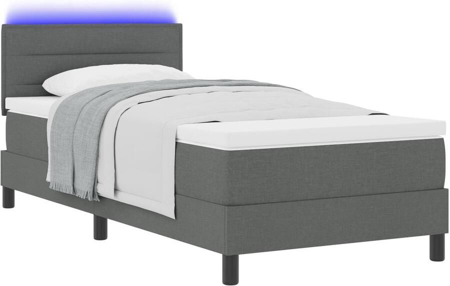 VidaXL Boxspringbed met Matras & LED Donkergrijs 100x200 cm Stof - Foto 2