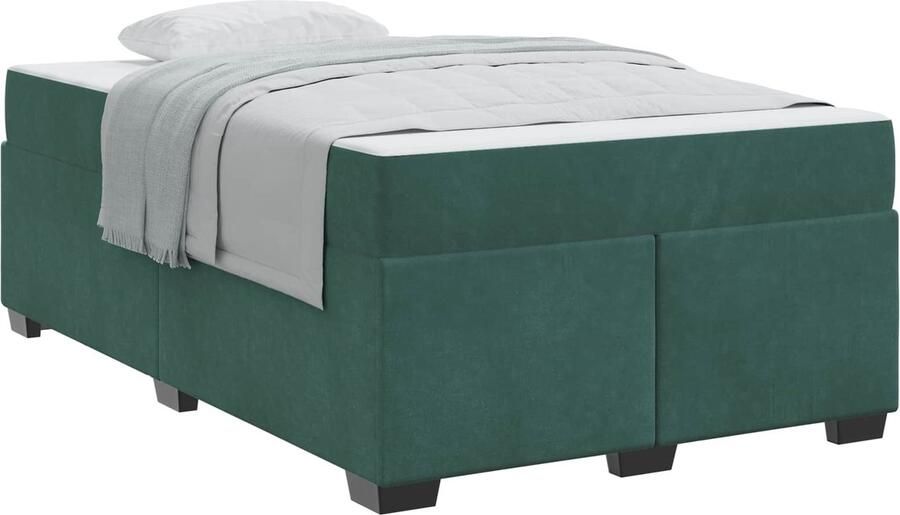 VidaXL Bedframe met matras met matras Donkergroen 120 x 190 cm Fluweel - Foto 2