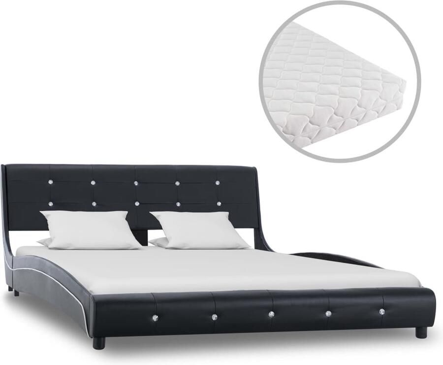 VidaXL Bedframe met matras Kunstleer Zwart 140x200 cm Klassieke Bedframe Houten Bed Metalen Bed Boxspring Bed Tweepersoons Bed Zwarte Bed Slaapcomfort Slaaphygiene - Foto 2
