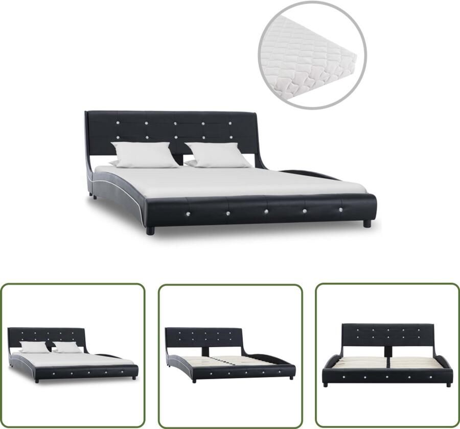 VidaXL Bedframe met matras Kunstleer Zwart 140x200 cm Klassieke Bedframe Houten Bed Metalen Bed Boxspring Bed Tweepersoons Bed Zwarte Bed Slaapcomfort Slaaphygiene