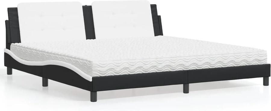 VidaXL Bedframe met Matras Kunstleer Zwart Wit 200x200 cm