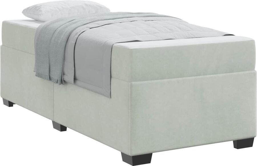 VidaXL Bedframe met matras met matras Lichtgrijs 100 x 200 cm Fluweel - Foto 2