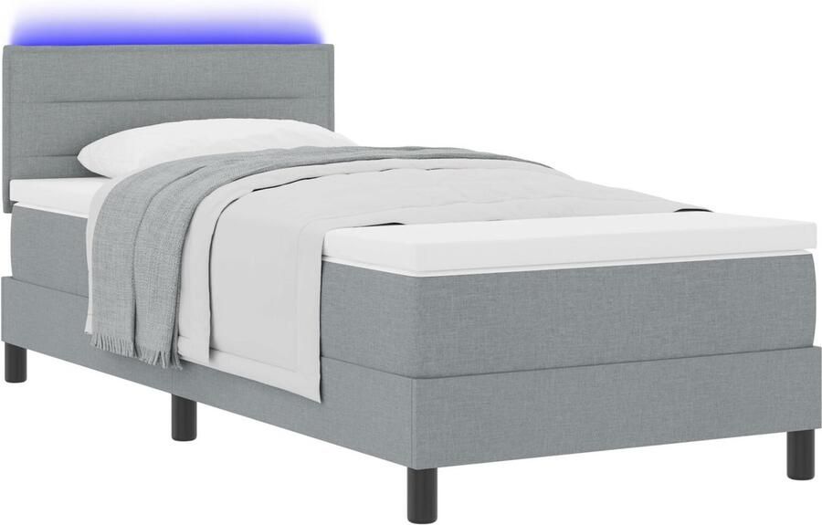 VidaXL Boxspring Bed met Matras & LED Licht Grijs 100x200 cm Stof - Foto 2