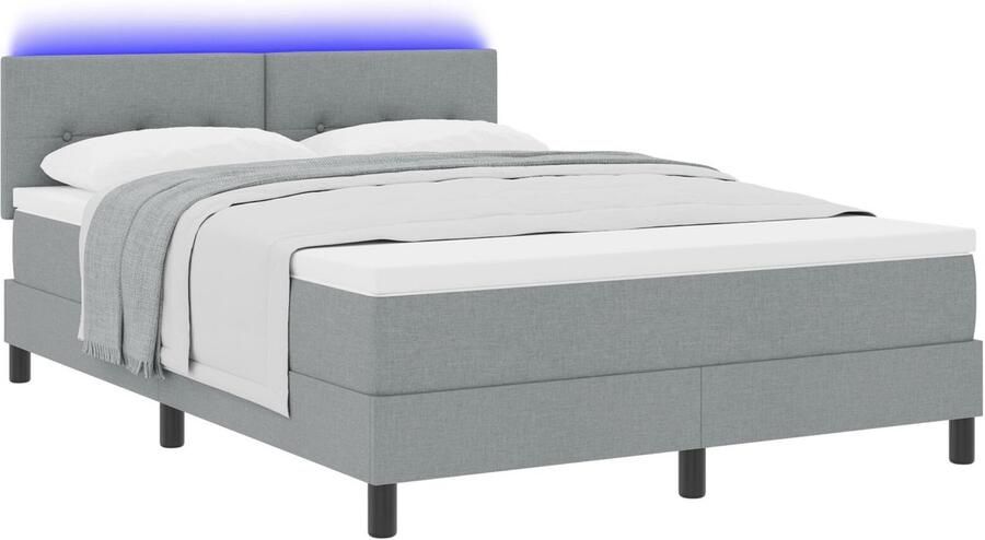 VidaXL Boxspring Bed met Matras & LED Verlichting Lichtgrijs 160x200 cm Stof - Foto 2