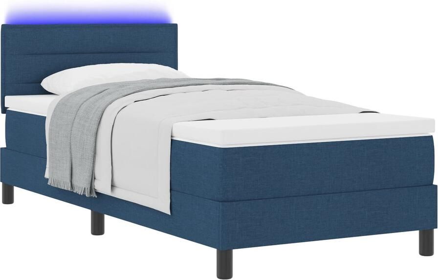 VidaXL Boxspring bed met matras met hoofdeinde Blauw 90 x 190 cm Stof - Foto 2