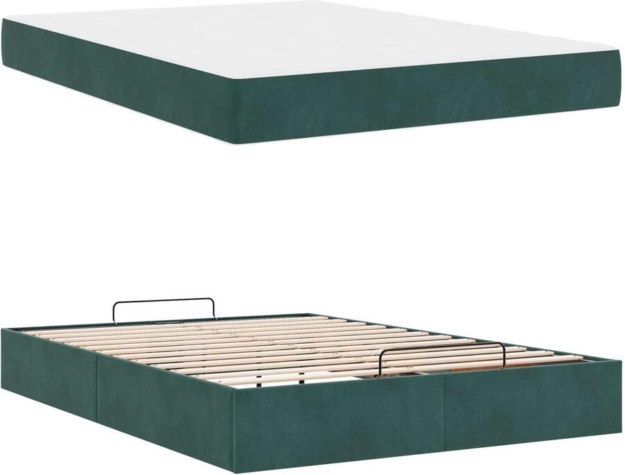 VidaXL Bedframe met matras met matras 2 pcs Groen Fluweel - Foto 2