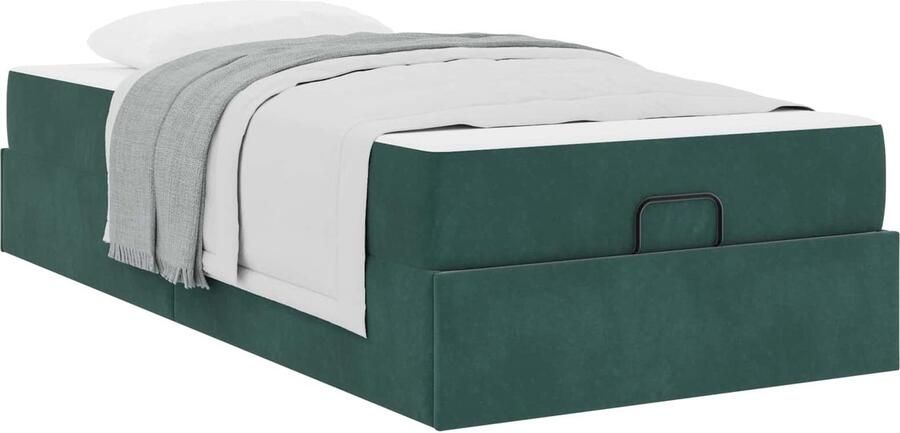 VidaXL Bedframe met matras met opslag Donkergroen 100 x 200 cm Fluweel - Foto 2