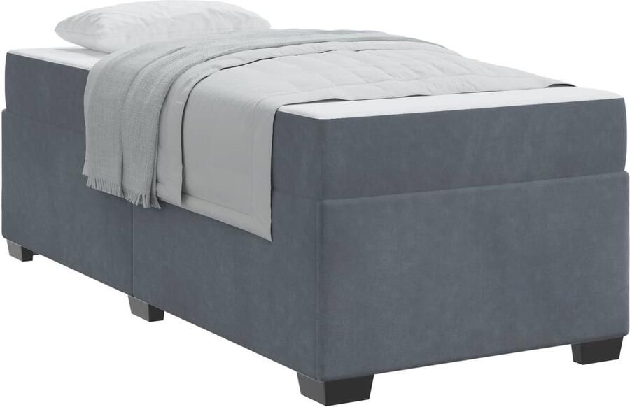 VidaXL Bedframe met matras met matras Donkergrijs 80 x 200 cm Fluweel - Foto 2
