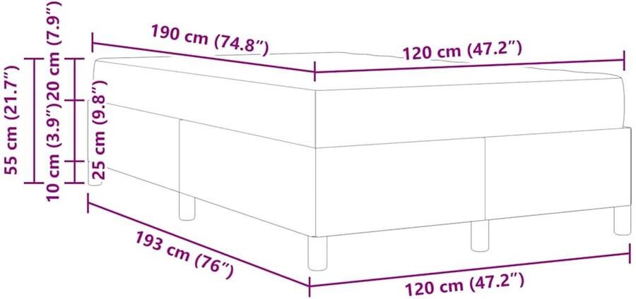 VidaXL Bedframe met matras Donkergrijs en Wit 120 x 190 cm Fluweel