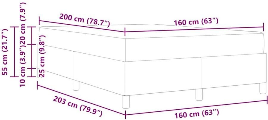 VidaXL Bedframe Donkergrijs Grijs en Wit 160 x 200 cm Fluweel - Foto 2