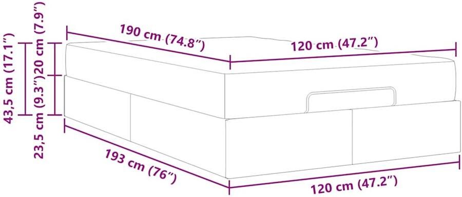 VidaXL Bedframe met matras Donkergrijs 120 x 190 cm Stof - Foto 2