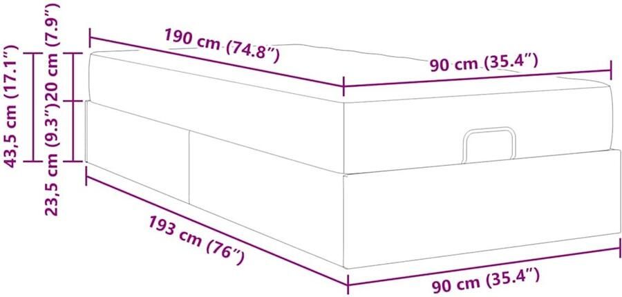 VidaXL Bedframe Wit en Donkerbruin 90 x 190 cm Stof - Foto 2