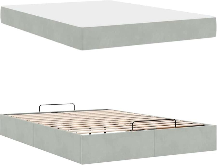 VidaXL Bedframe met matras met opslag Lichtgrijs 140 x 200 cm Fluweel - Foto 2